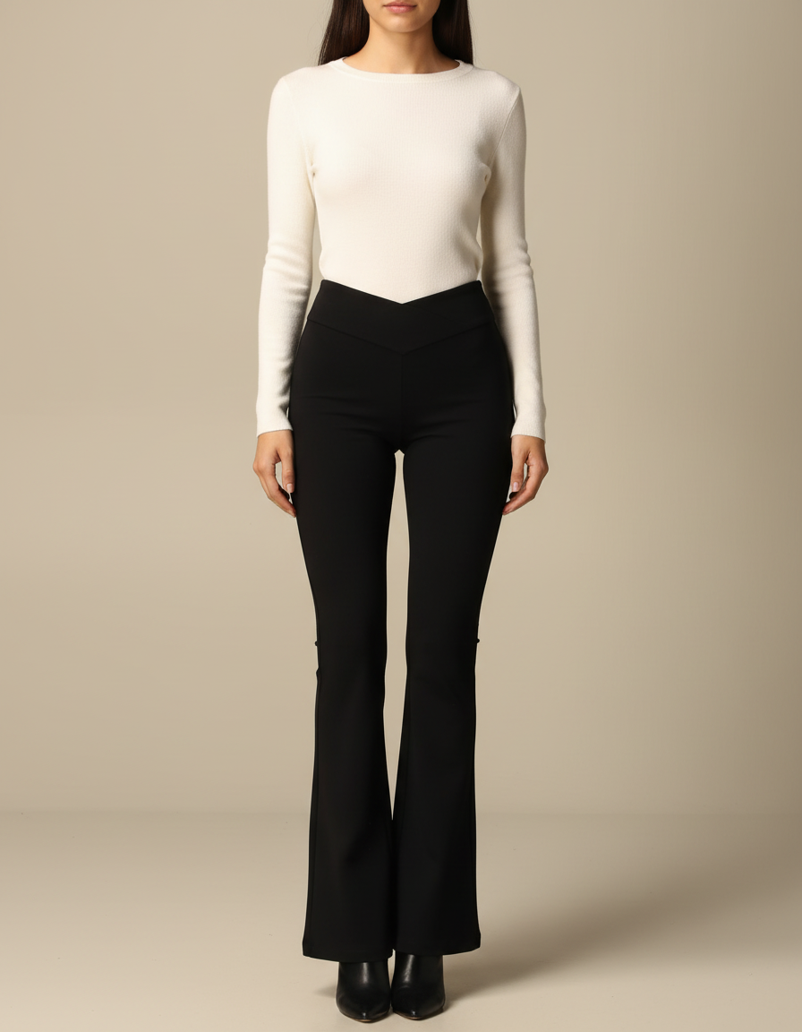 Pantalon Patte D'Éléphant Noir Taille Haute Évasé Élégant - Maille