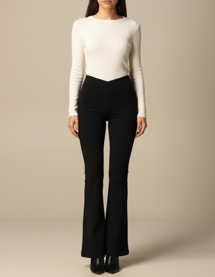 Pantalon Patte D'Éléphant Noir Taille Haute Évasé Élégant - Maille