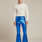 Pantalon Patte D'Éléphant Bleu Métallique Brillant Évasé Homme - Polyester