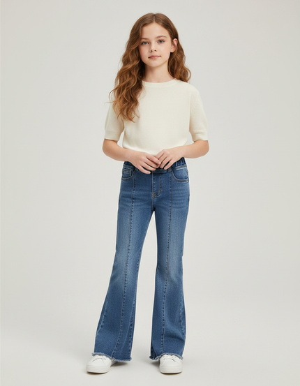 Pantalon Patte D'Éléphant Denim Évasé Confortable Fille Slim - Bleu Jean