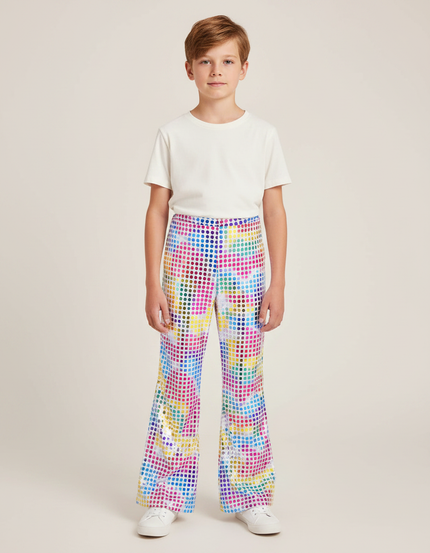 Pantalon Patte D'Éléphant Paillettes Multicolores Évasé Enfant Brillant - Polyester