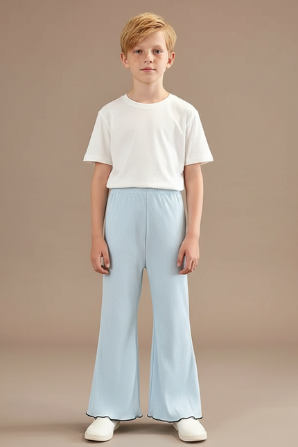 Pantalon Patte D'Éléphant Bleu Côtelé Ondulé Confortable Enfant - Maille