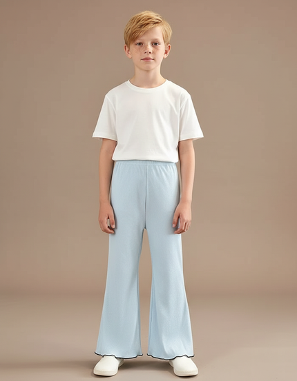 Pantalon Patte D'Éléphant Bleu Côtelé Ondulé Confortable Enfant - Maille