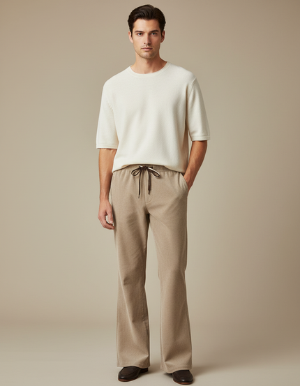 Pantalon Patte D'Éléphant Beige Côtelé Ample Décontracté Homme - Cordé