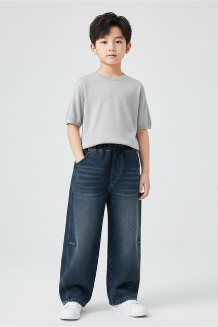 Pantalon Patte D'Éléphant Jean Bleu Délavé Ample Enfant