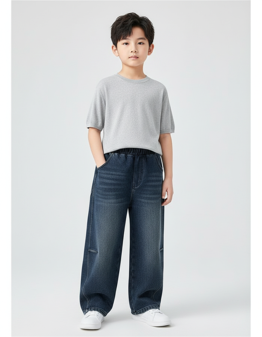 Pantalon Patte D'Éléphant Jean Bleu Délavé Ample Enfant