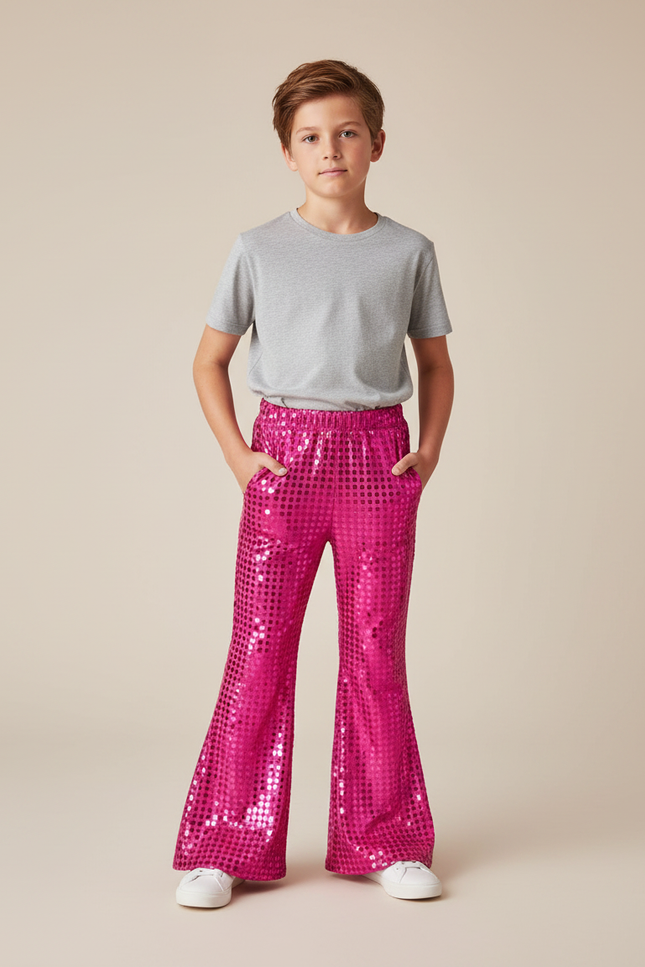 Pantalon Patte D'Éléphant Rose Pailleté Évasé Enfant - Polyester