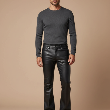 Pantalon Patte D'Éléphant Noir Cuir Homme Évasé Élégant