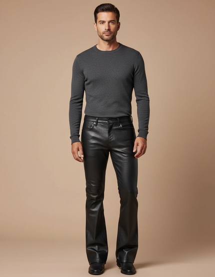 Pantalon Patte D'Éléphant Noir Cuir Homme Évasé Élégant