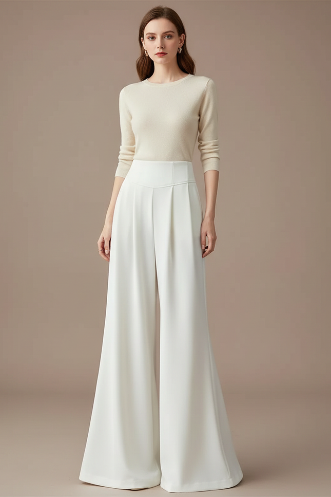 Pantalon Patte D'éléphant Blanc Femme - Polyester