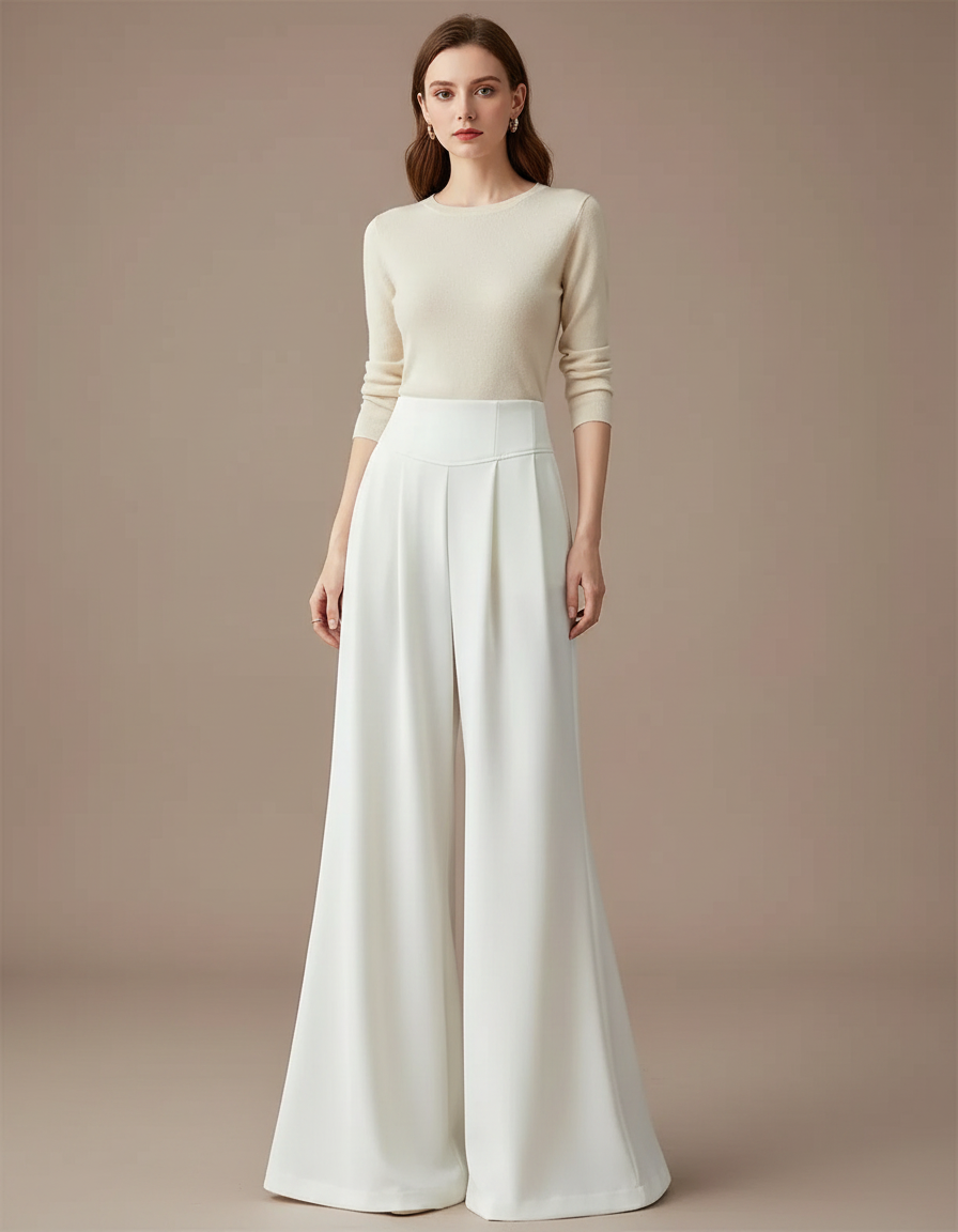 Pantalon Patte D'éléphant Blanc Femme - Polyester