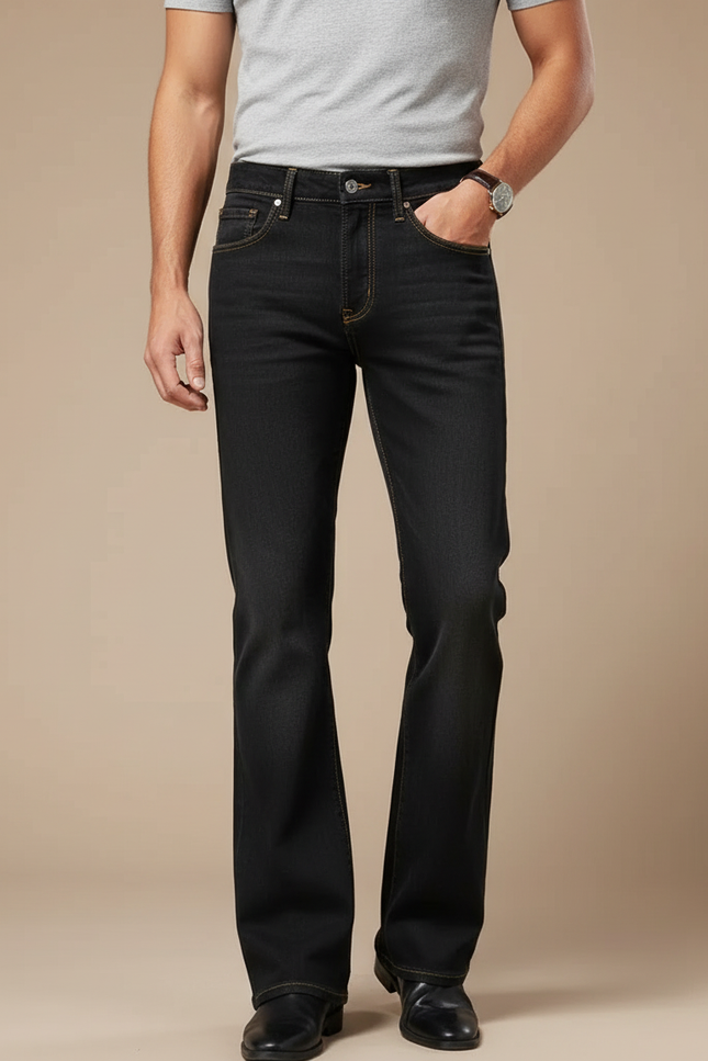 Pantalon Patte D'Éléphant Homme, Jean Noir Classique Décontracté
