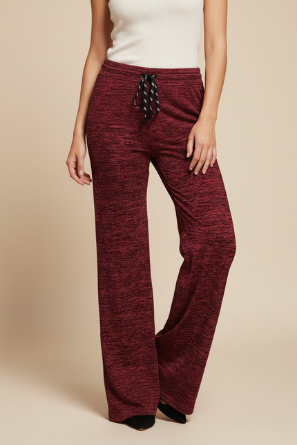 Pantalon Patte D'Éléphant Rouge Chiné Ample Décontracté Cordon - Molleton