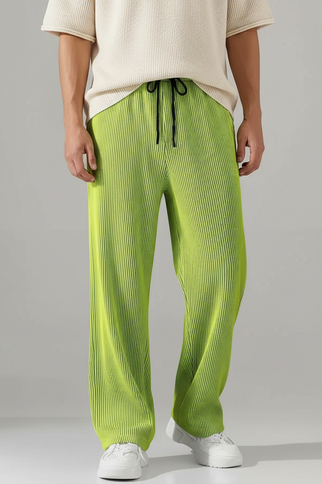Pantalon Patte D'Éléphant Vert Plissé Ample Décontracté Fluide - Polyester