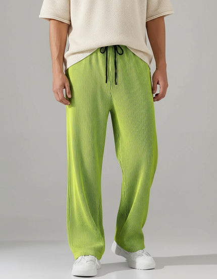 Pantalon Patte D'Éléphant Vert Plissé Ample Décontracté Fluide - Polyester