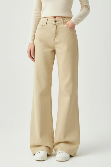 Pantalon Patte D'Éléphant Kaki Ample Vintage Taille Haute - Jean