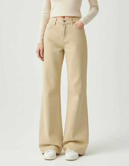 Pantalon Patte D'Éléphant Kaki Ample Vintage Taille Haute - Jean
