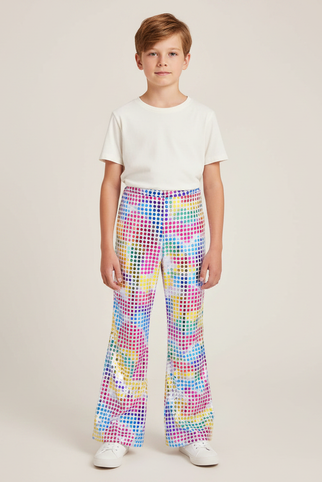 Pantalon Patte D'Éléphant Paillettes Multicolores Évasé Enfant Brillant - Polyester