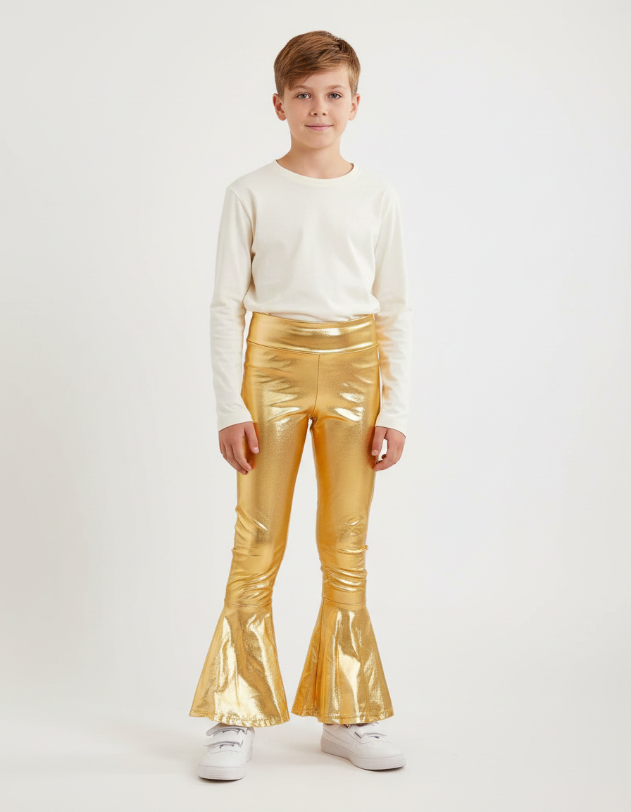 Pantalon Patte D'Éléphant Doré Brillant Métallique Évasé Enfant - Polyester