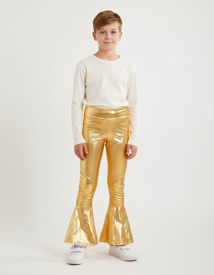 Pantalon Patte D'Éléphant Doré Brillant Métallique Évasé Enfant - Polyester