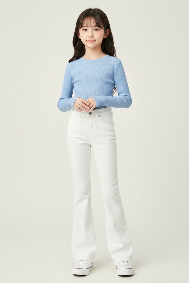 Pantalon Patte D'Éléphant Blanc Denim Bas Évasé Simple - Jean