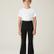 Pantalon Patte D'Éléphant Noir Uni Taille Haute Ample Élastique - Polyester