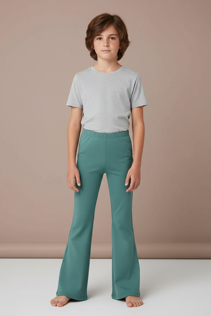 Pantalon Patte D'Éléphant Vert Canard Évasé Confortable Enfant - Maille