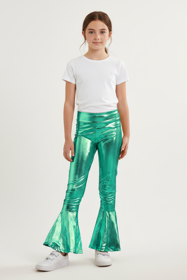 Pantalon Patte D'Éléphant Vert Métallisé Évasé Fille - Polyester