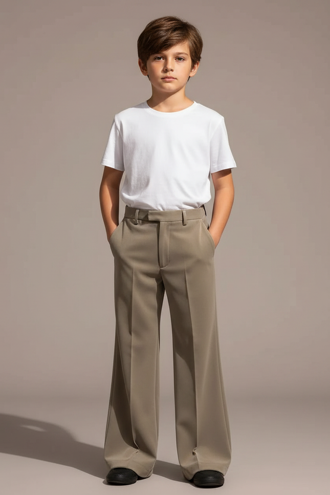 Pantalon Patte D'Éléphant Gris-Vert Uni Ample Fluide Enfant - Kaki Viscose
