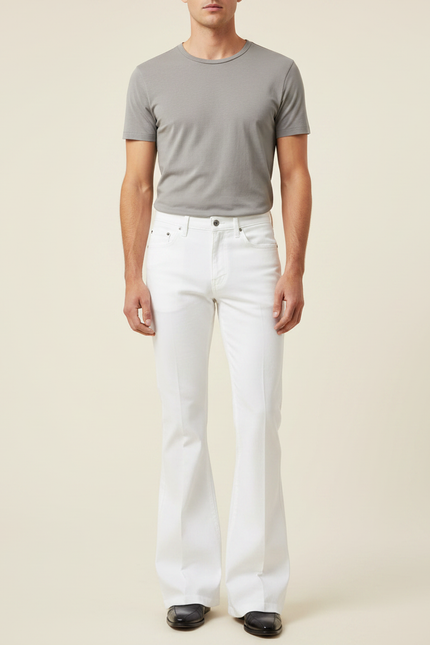Pantalon Patte D'Éléphant Blanc Vintage Évasé Homme Décontracté - Jean