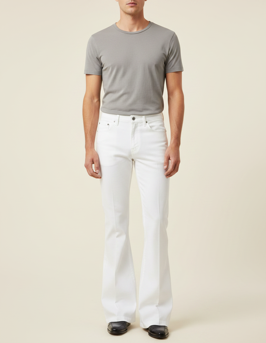 Pantalon Patte D'Éléphant Blanc Vintage Évasé Homme Décontracté - Jean