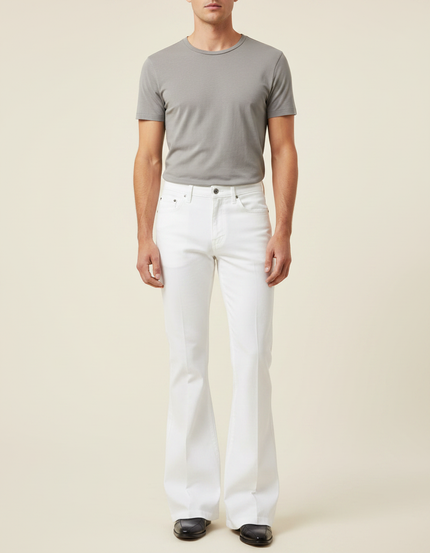 Pantalon Patte D'Éléphant Blanc Vintage Évasé Homme Décontracté - Jean
