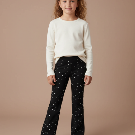 Pantalon Patte D'Éléphant Noir Étoiles Imprimé Confortable Fille - Maille