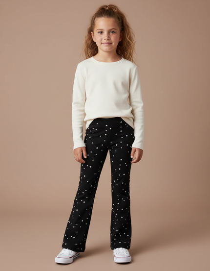 Pantalon Patte D'Éléphant Noir Étoiles Imprimé Confortable Fille - Maille