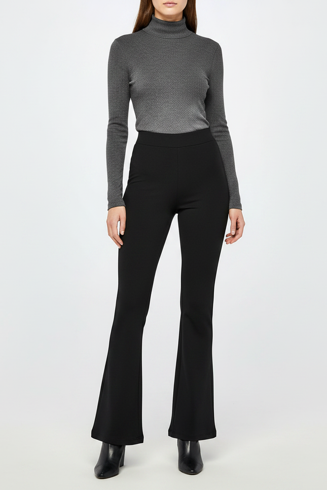 Pantalon Patte D'Éléphant Noir Taille Haute Évasé Chic Femme - Polyester