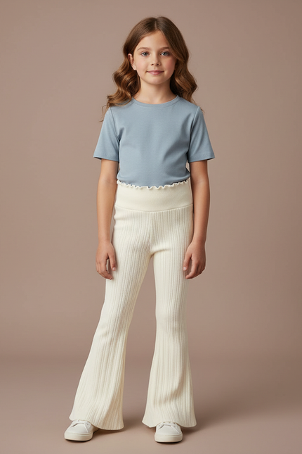Pantalon Patte D'Éléphant Crème Côtelé Maille Confortable Enfant - Beige
