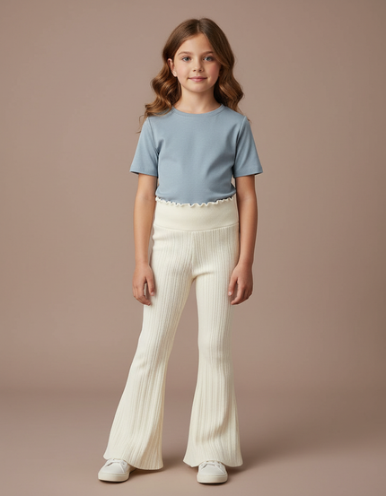 Pantalon Patte D'Éléphant Crème Côtelé Maille Confortable Enfant - Beige
