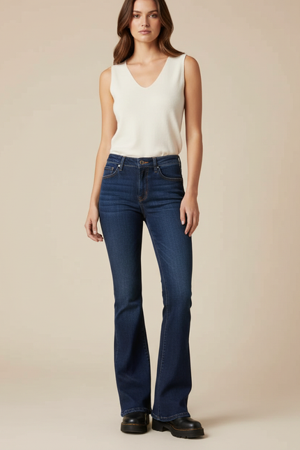 Pantalon Patte D'Éléphant Bleu Denim Bas Évasé Taille Standard - Marine Jean