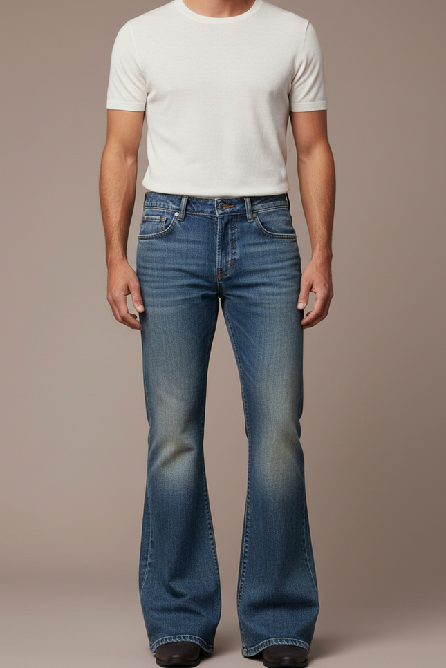 Pantalon Patte D'Éléphant Denim Bleu Vintage Homme Évasé - Jean