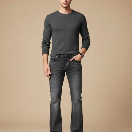 Pantalon Patte D'Éléphant Jean Délavé Gris Homme Classique