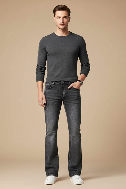 Pantalon Patte D'Éléphant Jean Délavé Gris Homme Classique