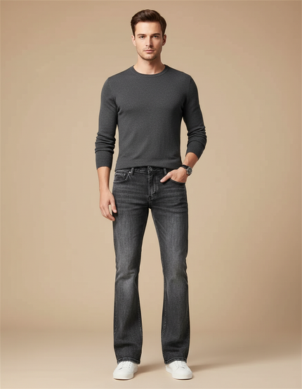 Pantalon Patte D'Éléphant Jean Délavé Gris Homme Classique