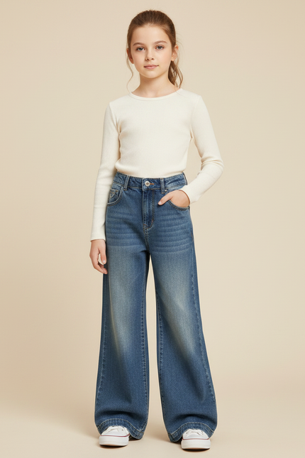 Pantalon Patte D'Éléphant Bleu Denim Large Coton Doux - Jean
