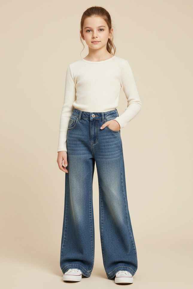 Pantalon Patte D'Éléphant Bleu Denim Large Coton Doux - Jean
