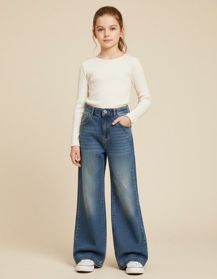 Pantalon Patte D'Éléphant Bleu Denim Large Coton Doux - Jean