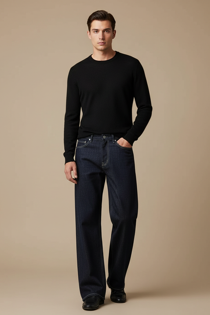 Pantalon Patte D'Éléphant Bleu Foncé Ample Décontracté Homme - Marine Jean