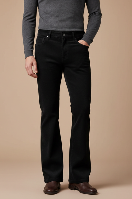 Pantalon Patte D'Éléphant Noir Évasé Velours Côtelé Homme - Cordé