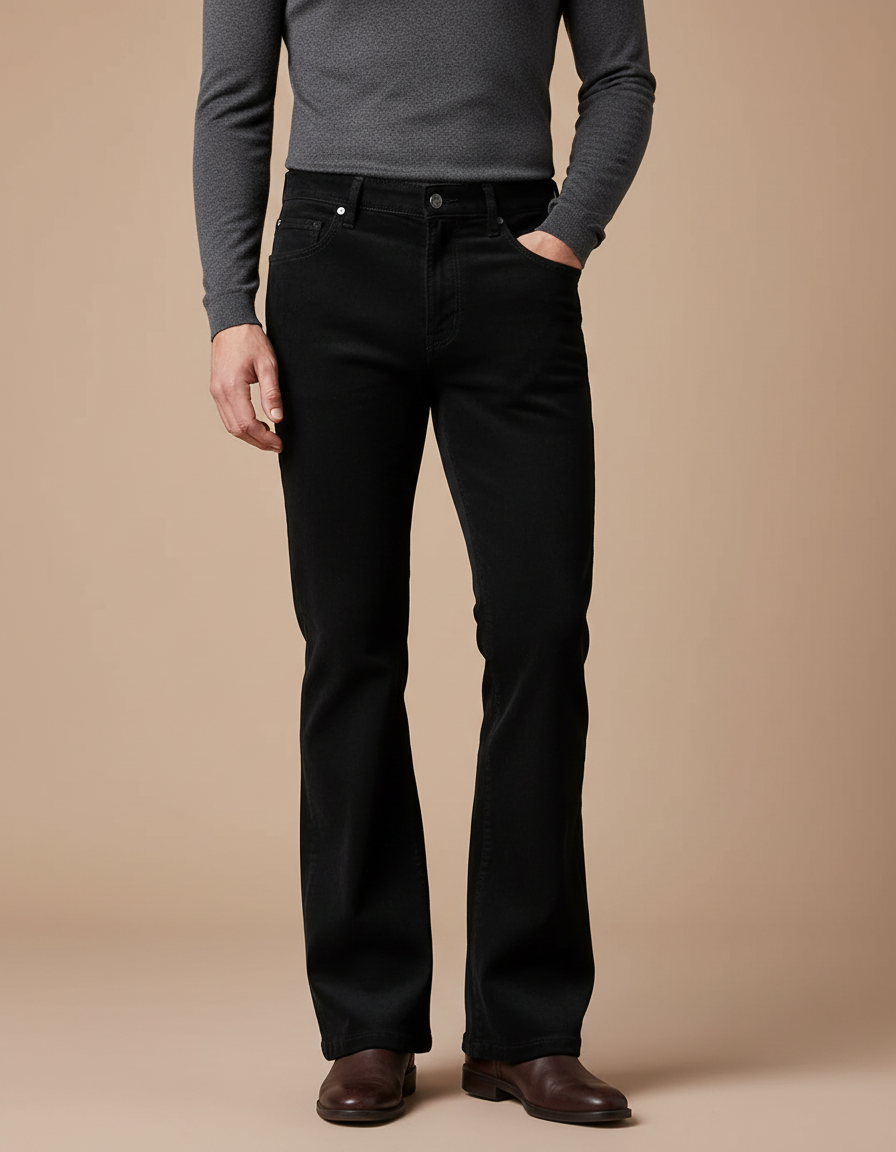 Pantalon Patte D'Éléphant Noir Évasé Velours Côtelé Homme - Cordé