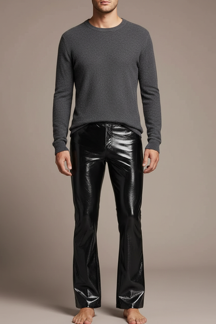 Pantalon Patte D'éléphant Cuir - Noir