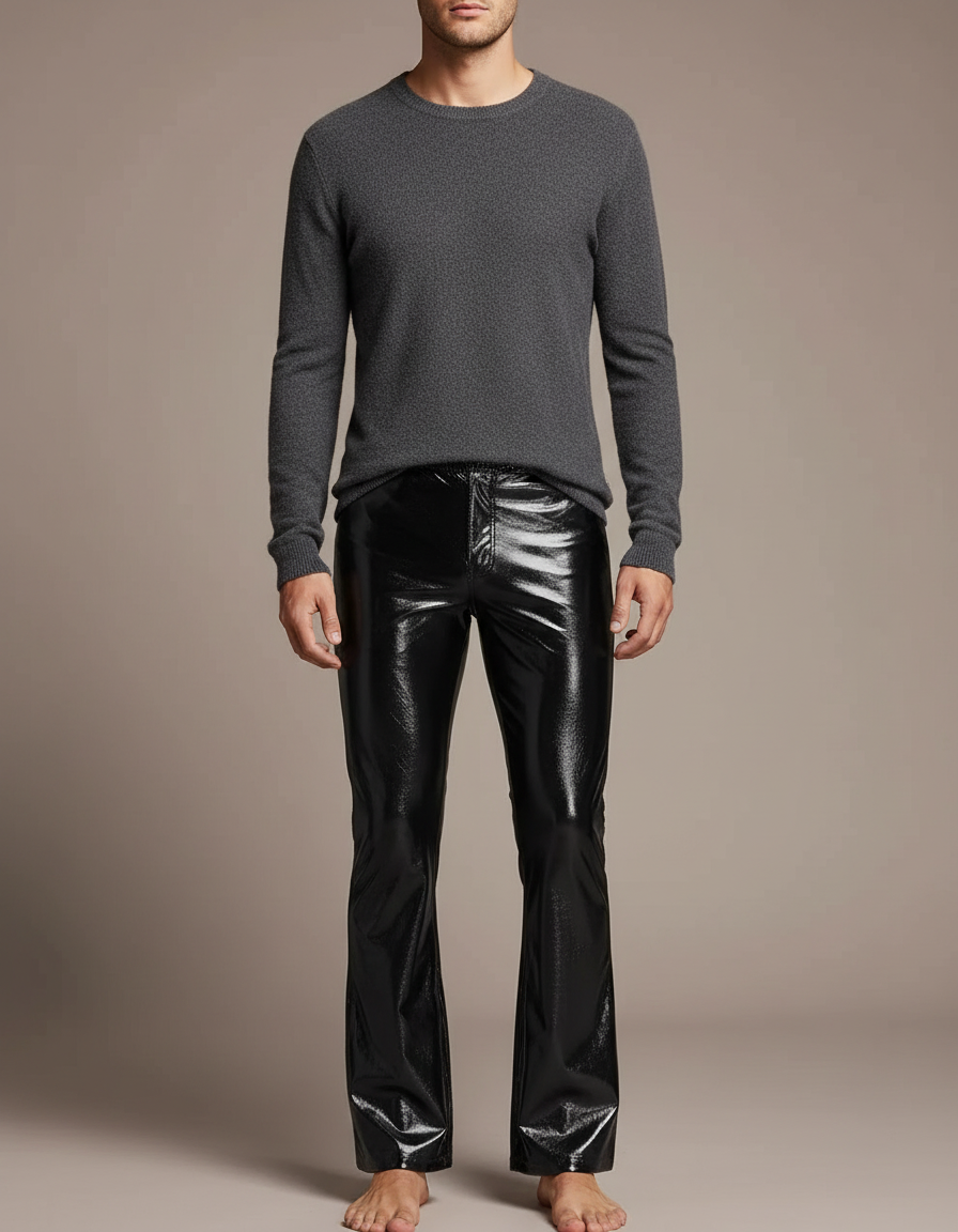Pantalon Patte D'éléphant Cuir - Noir